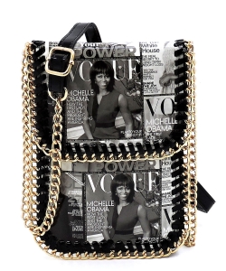 Magazine Cover Collage Chain Trimmed Large Cell Phone Case OA077L BLACK
